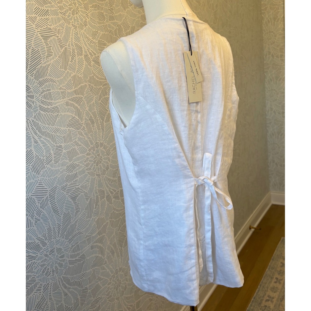 Rachel Zoe White 100% Linen Sleeveless Button Front Tie Back Resort Top New